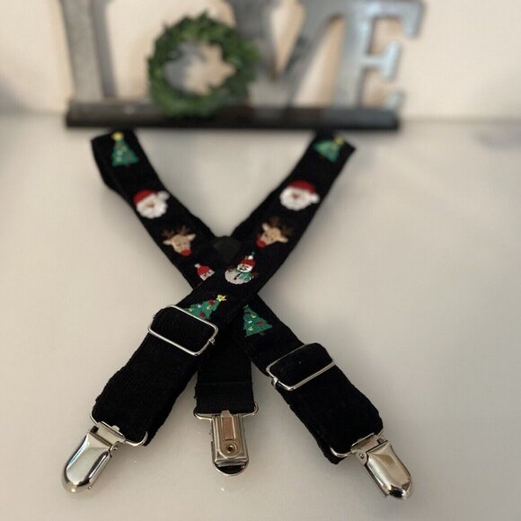 Toddlers Kids Black Suspenders Christmas Tree Santa Adjustable Clip On Y Back - Picture 2 of 16